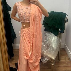 NEW- Peach Embroidered Saree